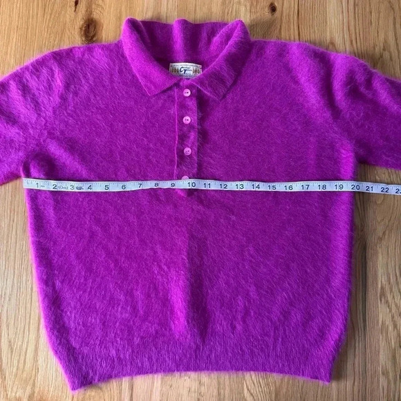 Vintage Angora Rabbit Hair & Lambswool 3/4 Sleeve Purple Sweater College Town - Picture 6 of 10